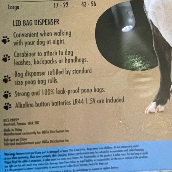 Nice Paws LED Rechargeable Dog Collar & Flashlight Bag Dispenser- Black and Gray - Picture 6 of 7